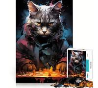 Strategic Cat Chess Master Jigsaw Puzzles for Teenagers 1000 Piece Smart Toy Leisure Time Accurate Cut Seasonal Gift 38x26cm