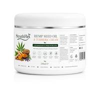 StrathFlex Natural Turmeric & Hemp Cream - Fast Absorbing, Non Greasy, Moisturizing, Soothing. Hemp Seed Oil, Turmeric, Rosemary, Lavender, Vitamin E | For Back, Knees, Feet, Neck & Joints