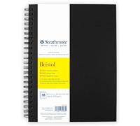 Strathmore 300 Series Bristol Paper Art Book, Smooth Texture Black Hardcover & Side Wire Binding, 24 Sheets, White, 8.5x11 inch, 1 Count