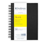 Strathmore 300 Series Sketch Paper Art Book, Black Hardcover & Side Wire Binding, 72 Sheets, White, 5.5x8.5 inch, 1 Count