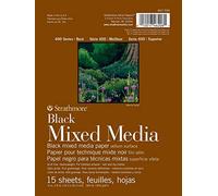 Strathmore 400 Series Mixed Media Paper, Black, Foldover Pad, 6x8 inches, 15 Sheets (184lb/300g) - Artist Paper for Adults and Students - Watercolor, Gouache, Graphite, Ink, Pencil, Marker