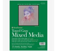Strathmore 400 Toned Mix Media 300gsm Pad, 15 x 9x12 in Sheets, Foldover Cover - Glued 1 side, Ideal for Professionals & Students