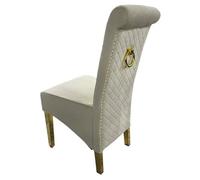 Stratus Interiors 1 Pcs Tall Velvet Dining Chair With Gold Ring Knocker & Gold Legs - Cream