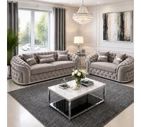 Stratus Interiors Ambassador 2+3 Sofa Set - Chesterfield Toronto With Silver Trim Sofa For Living Room - Frill Design - Mink