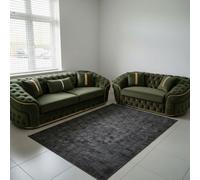 Stratus Interiors Ambassador 2+3 Sofa Set - Chesterfield Toronto With Silver Trim Sofa For Living Room - No Frill Design - Green Plush