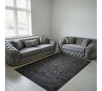 Stratus Interiors Ambassador 2+3 Sofa Set - Chesterfield Toronto With Silver Trim Sofa For Living Room - No Frill Design - Grey Plush