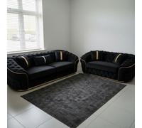 Stratus Interiors Ambassador 2+3 Sofa Set - Chesterfield Toronto With Silver Trim Sofa For Living Room - No Frill Design - Black Plush