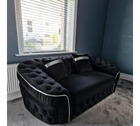 Stratus Interiors Ambassador Black Sofa Chesterfield Toronto Silver Trim Plush Velvet