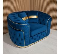 Stratus Interiors Ambassador Blue Sofa Chesterfield Toronto Gold Trim Plush Velvet - Frills