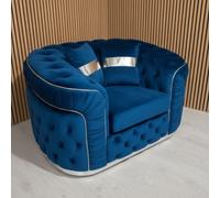 Stratus Interiors Ambassador Blue Sofa Chesterfield Toronto Silver Trim Plush Velvet - Frills