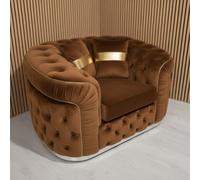 Stratus Interiors Ambassador Brown Chesterfield Sofa Toronto Edition With Silver Trim Plush Velvet - No Frill - Mink