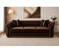 Stratus Interiors Ambassador Brown Sofa Chesterfield Toronto Gold Trim Velvet No Frill Design