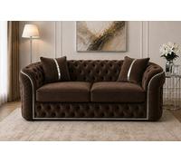 Stratus Interiors Ambassador Brown Sofa Chesterfield Toronto Silver Trim Plush Velvet No Frill