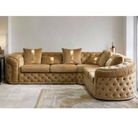 Stratus Interiors Ambassador Chesterfield Velvet Sofa with Gold Trim Frill Design in Beige Stratus Interiors Beige