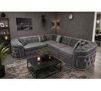 Stratus Interiors Ambassador Chesterfield Velvet Sofa with Sliver Trim-No Frill in Grey Stratus Interiors Grey