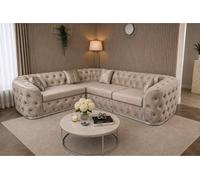 Stratus Interiors Ambassador Chesterfield Velvet Sofa with Sliver Trim-No Frill in Medium Beige Stratus Interiors Medium Beige