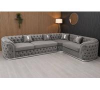 Stratus Interiors Ambassador Chesterfield Velvet Sofa with Sliver Trim-No Frill in Mid Grey Stratus Interiors Mid Grey