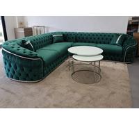 Stratus Interiors Ambassador Chesterfield Velvet Sofa with Sliver Trim with Frill in Green Stratus Interiors Green