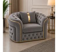 Stratus Interiors Ambassador Grey Sofa Chesterfield Toronto Gold Trim Plush Velvet - Frills