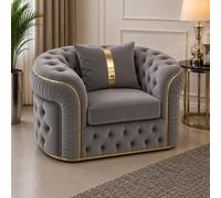 Stratus Interiors Ambassador Grey Sofa Chesterfield Toronto Gold Trim Plush Velvet No Frills