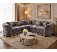 Stratus Interiors Ambassador Luxury Chesterfield Velvet Sofa With Gold Metal Trim With No Frill
