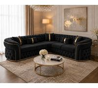 Stratus Interiors Ambassador Luxury Chesterfield Velvet Sofa With Gold Metal Trim With No Frill