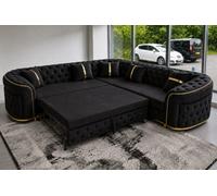 Stratus Interiors Ambassador Luxury Velvet Corner Sofa Bed With Gold Trim Detail