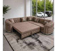 Stratus Interiors Ambassador Luxury Velvet Corner Sofa Bed with Silver Trim Detail in Brown Stratus Interiors Brown