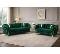 Stratus Interiors Ambassador Panel Sofa Luxury Design With Metal Trim Accents - 3 & 2 Seater Set - Silver Trim
