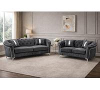 Stratus Interiors Ambassador Panel Sofa Luxury Design With Metal Trim Accents - 3 & 2 Seater Set - Silver Trim