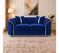 Stratus Interiors Ambassador Plush Velvet Chesterfield Sofa- Silver Trim - No Frill - 2S in Blue Stratus Interiors Blue