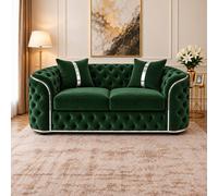 Stratus Interiors Ambassador Plush Velvet Chesterfield Sofa- Silver Trim - No Frill - 2S in Green Stratus Interiors Green