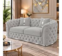 Stratus Interiors Ambassador Plush Velvet Chesterfield Sofa- Silver Trim - No Frill - 2S Stratus Interiors Silver