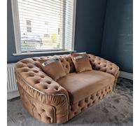 Stratus Interiors Ambassador Sofa Chesterfield Mink Toronto Silver Trim Plush Velvet No Frill