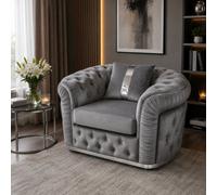 Stratus Interiors Ambassador Sofa Chesterfield Sofa Toronto With Sliver Trim Plush Velvet - Frill Design-Arm Chair Sofa For Living Room - Grey