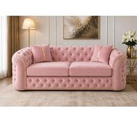 Stratus Interiors Ambassador Sofa Chesterfield Toronto Gold Trim Plush Velvet - Frill Design - 2 Seater Sofa For Living Room - Pink