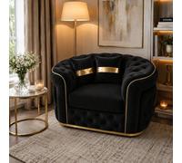 Stratus Interiors Ambassador Sofa Chesterfield Toronto Gold Trim Plush Velvet - No Frills Design - Armchair Sofa For Living Room - Black