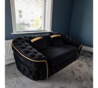 Stratus Interiors Ambassador Sofa Chesterfield Toronto Gold Trim Plush Velvet No Frills in Black | Size: 2 Seater Stratus Interiors Black 2 Seater