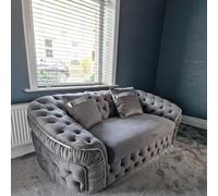 Stratus Interiors Ambassador Sofa Chesterfield Toronto Gold Trim Plush Velvet No Frills in Mid Grey | Size: 2 Seater Stratus Interiors Mid Grey 2 Seater