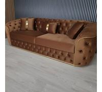 Stratus Interiors Ambassador Sofa Chesterfield Toronto Gold Trim Velvet fabric in Brown Stratus Interiors Brown