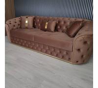 Stratus Interiors Ambassador Sofa Chesterfield Toronto Gold Trim Velvet fabric in Light Brown Stratus Interiors Light Brown