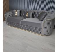 Stratus Interiors Ambassador Sofa Chesterfield Toronto Gold Trim Velvet No Frill Design in Silver Stratus Interiors Silver