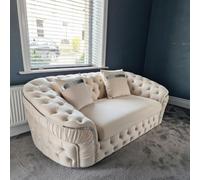 Stratus Interiors Ambassador Sofa Chesterfield Toronto Metal Trim Fabric - Frill Design - 2 Seater Sofa For Living Room - Silver Trim - Sliver