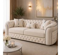 Stratus Interiors Ambassador Sofa Chesterfield Toronto Metal Trim Fabric - Frill Design - 3 Seater Sofa For Living Room - Silver Trim - Sliver