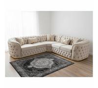 Stratus Interiors Ambassador Sofa Chesterfield Toronto Metal Trim Fabric - No Frills - L Shape Corner - Gold Trim
