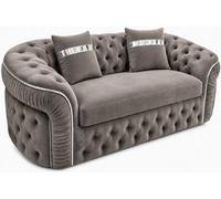 Stratus Interiors Ambassador Sofa Chesterfield Toronto Silver Trim Plush Velvet - Frill Design - 2 Seater Sofa For Living Room - Grey