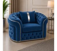 Stratus Interiors Ambassador Sofa Chesterfield Toronto Silver Trim Plush Velvet - Frills Design - Armchair Sofa For Living Room - Blue
