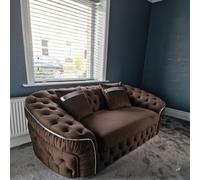 Stratus Interiors Ambassador Sofa Chesterfield Toronto Silver Trim Plush Velvet in Brown | Size: 2 Seater Stratus Interiors Brown 2 Seater