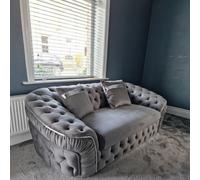 Stratus Interiors Ambassador Sofa Chesterfield Toronto Silver Trim Plush Velvet - No Frill Design - 2 Seater Sofa For Living Room - Steel