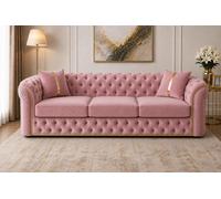 Stratus Interiors Ambassador Sofa Gold Trim Plush Velvet - Frill Design - 3 - Seater Sofa For Living Room - Pink